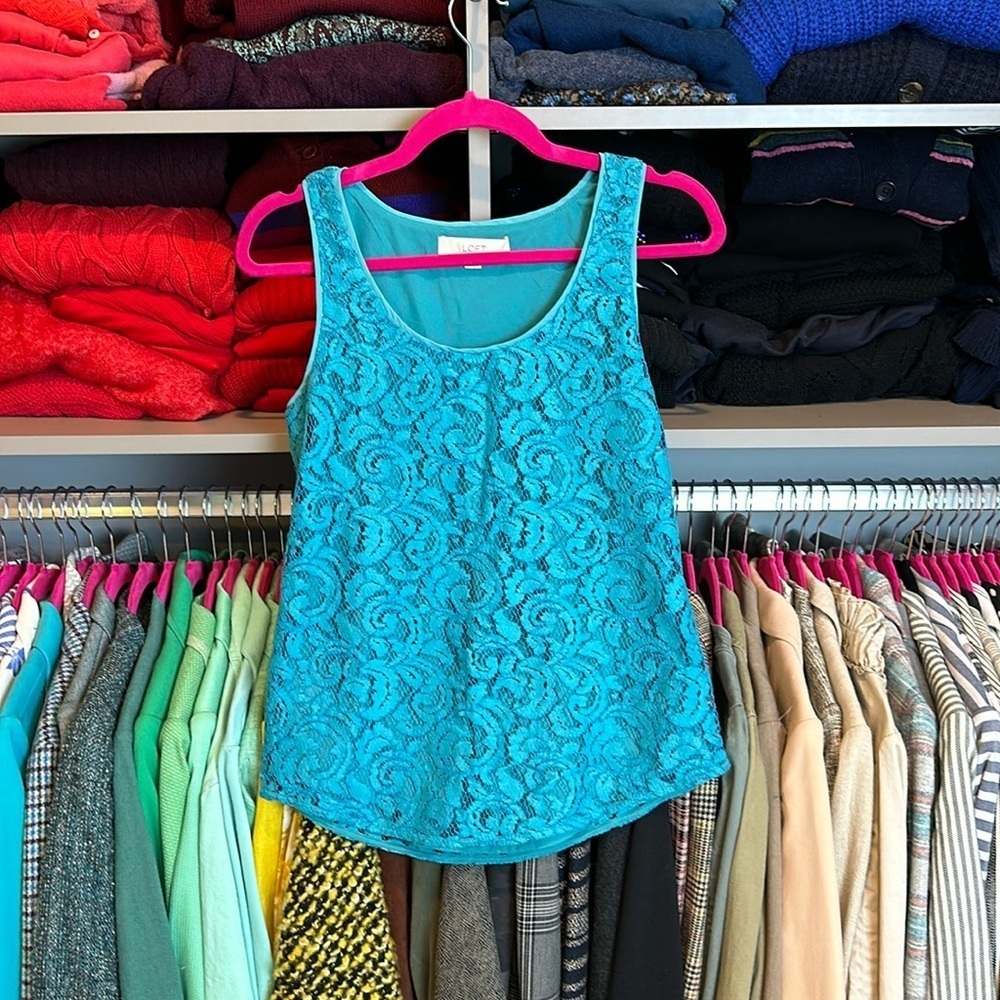 Loft turquoise sleeveless lace top size XS
